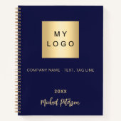 Zakelijk logo marineblauw goud elegant monogram notitieboek (Voorkant)