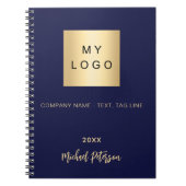 Zakelijk logo marineblauw goud elegant monogram notitieboek (Voorkant)