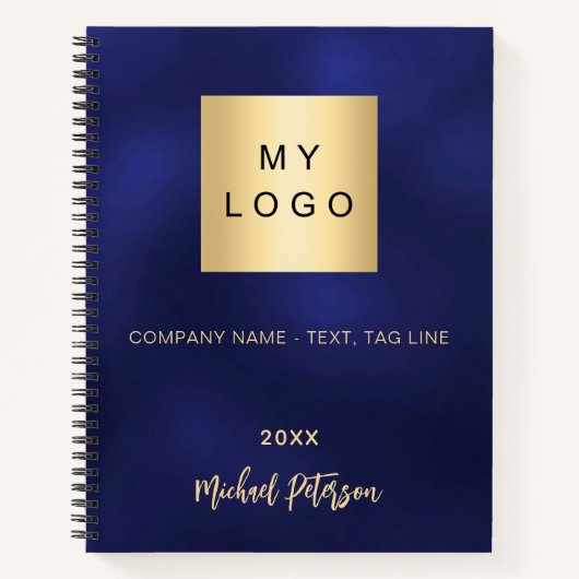 Zakelijk logo marineblauw goud naam jaar notitieboek (Voorkant)