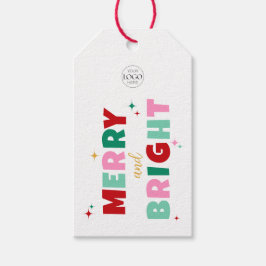 Zakelijk logo Merry & Bright Kleurrijke typografie Cadeaulabel