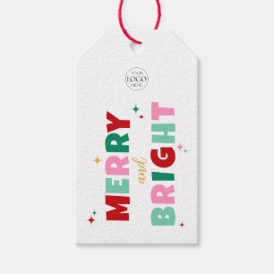 Zakelijk logo Merry & Bright Kleurrijke typografie Cadeaulabel