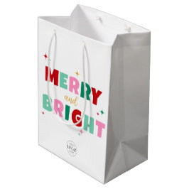 Zakelijk logo Merry & Bright Kleurrijke typografie Medium Cadeauzakje