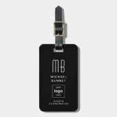 Zakelijk Logo Monogram Modern Professioneel Zwart Bagagelabel (Voorkant verticaal)