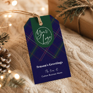 Zakelijk logo Navy Blue Schotse ruit Bedrijfs Kers Cadeaulabel