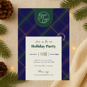 Zakelijk logo Navy geruite Kerstfeest personeelsfe Kaart