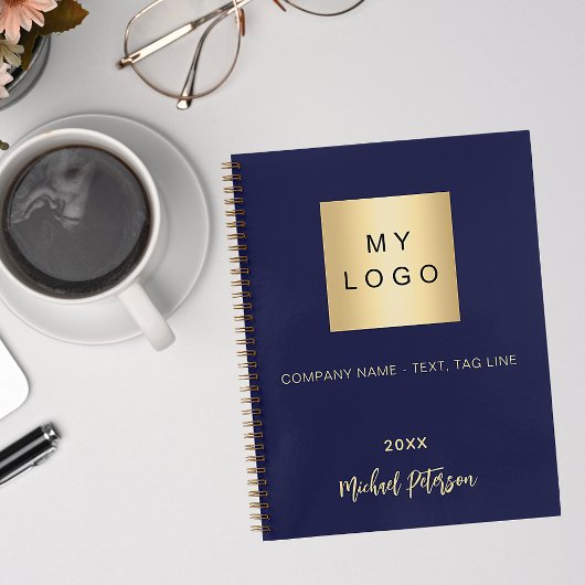 Zakelijk logo navyblauw goud elegant monogram notitieboek