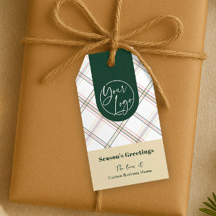 Zakelijk logo neutrale plaid tijdloze feestdagen cadeaulabel