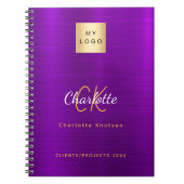 Zakelijk logo paars gouden monogram glamour notitieboek (Voorkant)