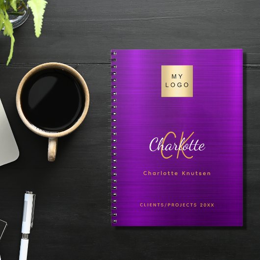 Zakelijk logo paars gouden monogram glamour notitieboek