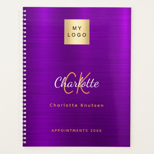 Zakelijk logo paarse gouden monogram 2026 planner (Voorkant)