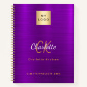 Zakelijk logo paarse gouden monogram glamour notitieboek (Voorkant)
