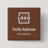 Zakelijk Logo Personeel Naam Badge Brown Vierkante Button 5,1 Cm (Voorkant)