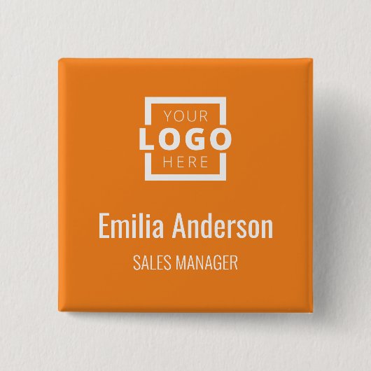 Zakelijk Logo Personeel Naam Bandje Oranje Vierkante Button 5,1 Cm (Voorkant)