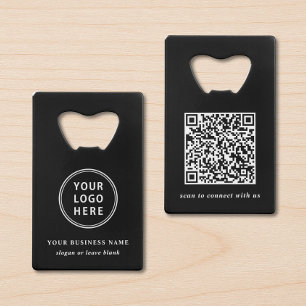 Zakelijk logo promotionele zwarte QR-code Creditkaart Flessenopener