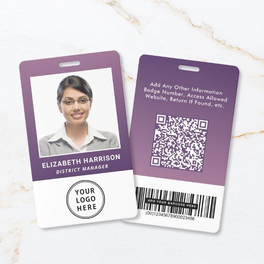 Zakelijk Logo QR Code Barcode Paars Foto ID Badge