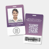 Zakelijk Logo QR Code Barcode Paars Foto ID Badge (Voor- en achterkant)