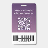 Zakelijk Logo QR Code Barcode Paars Foto ID Badge (Achterkant)