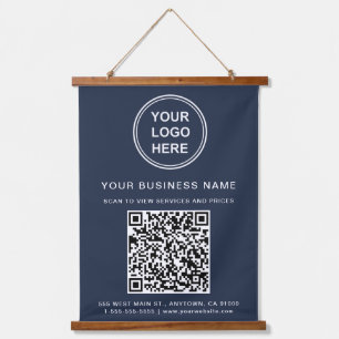 Zakelijk Logo QR Code Blauw Hangend Wandkleed