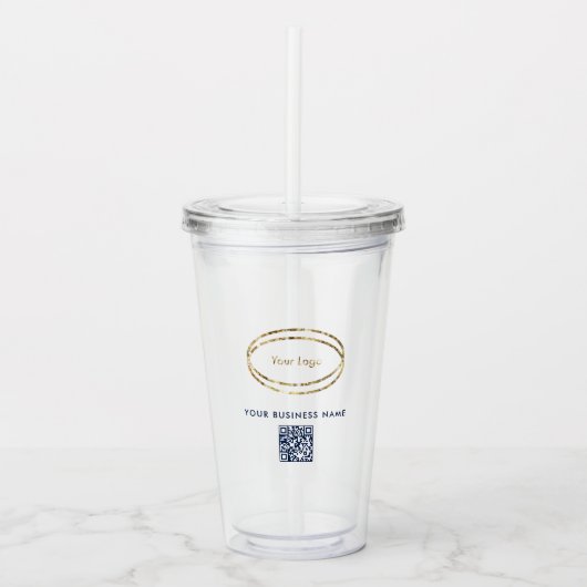 Zakelijk logo & QR-code blauw promotioneel cadeau Acryl Drinkbeker (Voorkant)