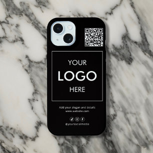 Zakelijk logo QR-code branding zwart iPhone hoesje 15 Case