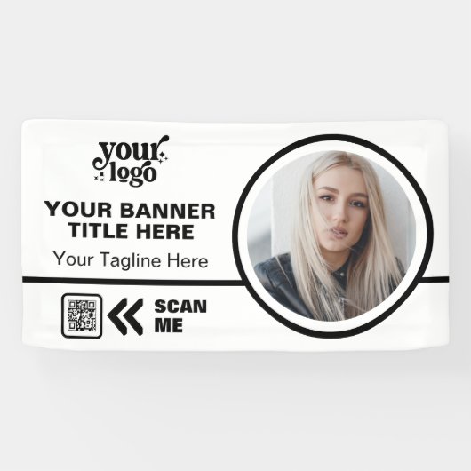 Zakelijk Logo QR Code Foto Binnen Buiten Wit Spandoek (Horizontaal)