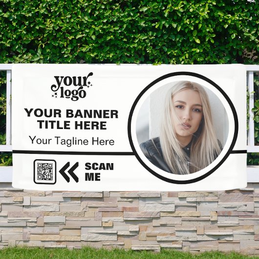 Zakelijk Logo QR Code Foto Binnen Buiten Wit Spandoek
