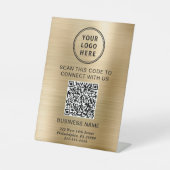 Zakelijk Logo QR Code Goud Reclamebord Met Voetstuk (Voorkant)