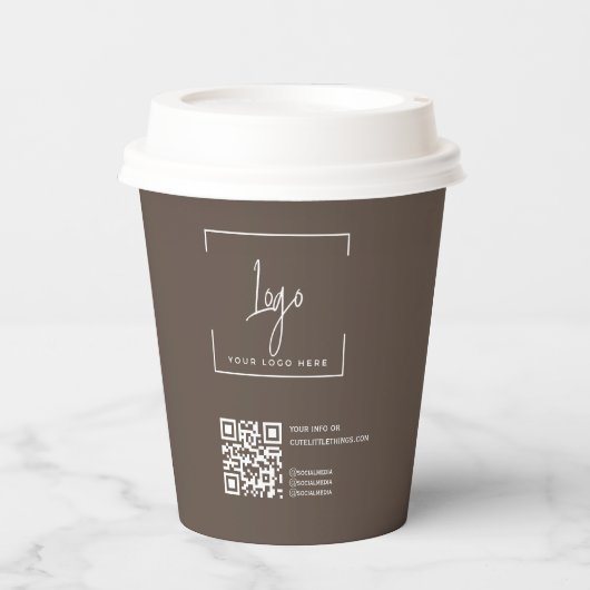 Zakelijk logo QR-code Modern bruin zakelijk Papieren Bekers (Voorkant)