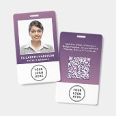 Zakelijk Logo QR-code Paars Personeels ID-bewijs Badge (Voor- en achterkant)