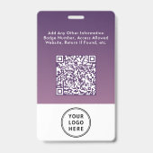 Zakelijk Logo QR-code Paars Personeels ID-bewijs Badge (Achterkant)