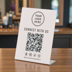 Zakelijk Logo QR Code Roze Tafelmodel Reclamebord Met Voetstuk