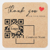 Zakelijk Logo Qr Code Rustieke Kraft Bedankt Vierkante Sticker (Voorkant)
