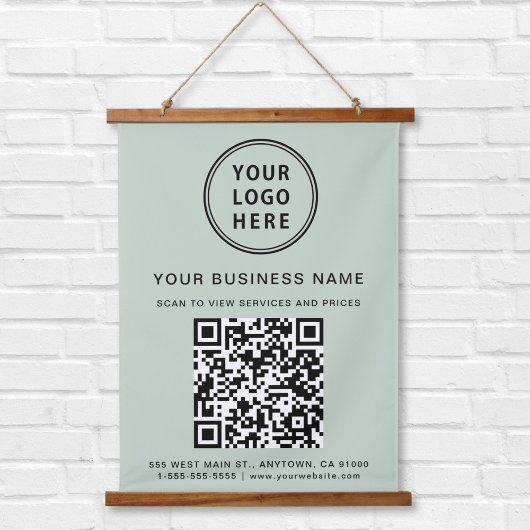 Zakelijk logo QR-code Sage groen Hangend Wandkleed