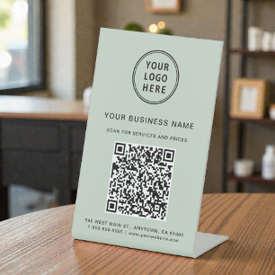 Zakelijk Logo QR Code Sage Groen Reclamebord Met Voetstuk