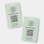 Zakelijk Logo QR Code Saliegroen Badge (Voor- en achterkant)