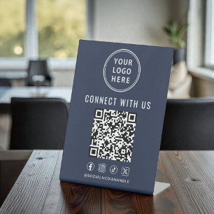 Zakelijk Logo QR Code Social Media Blauw Reclamebord Met Voetstuk