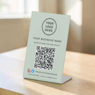 Zakelijk logo QR-code social media saliegroen Reclamebord Met Voetstuk