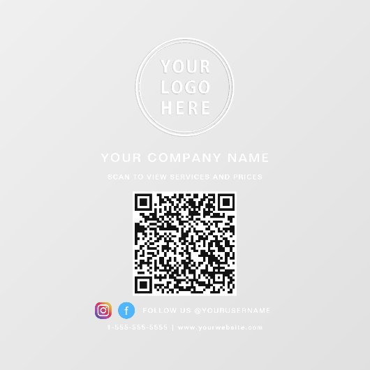 Zakelijk logo QR-code social media wit Raamsticker (Vel)