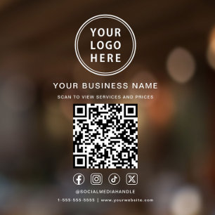 Zakelijk Logo QR Code Sociale Media Witte Letterty Raamsticker