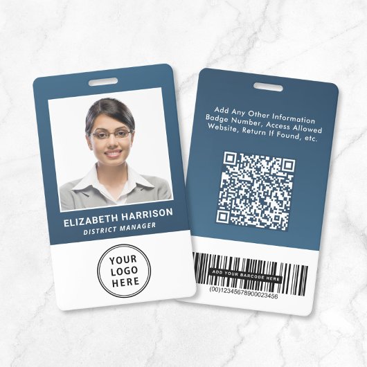 Zakelijk Logo QR Code Streepjescode Blauw Pasfoto  Badge
