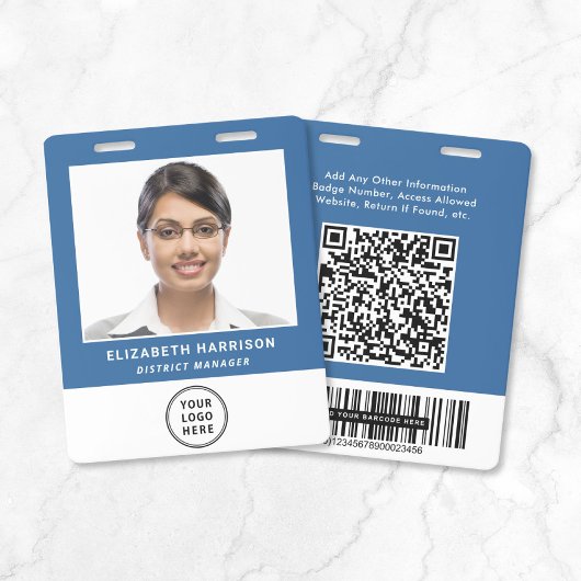 Zakelijk Logo QR Code Streepjescode Blauw Pasfoto  Badge