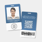Zakelijk Logo QR Code Streepjescode Blauw Pasfoto Badge (Voor- en achterkant)