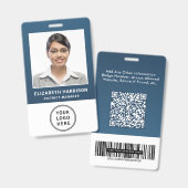 Zakelijk Logo QR Code Streepjescode Blauw Pasfoto  Badge (Voor- en achterkant)