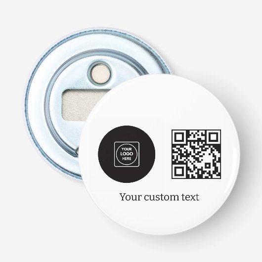 Zakelijk Logo QR Code Tekst Promotioneel Ontwerp Button Flesopener (Voorkant)