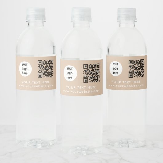 Zakelijk Logo QR-code Tekst Website Beige Klant Waterfles Etiket (Flessen)