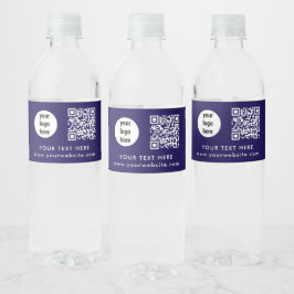 Zakelijk Logo QR-code Tekst Website Blauw Klant Waterfles Etiket