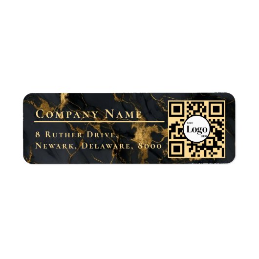 Zakelijk Logo Qr Code Zwarte Agaat Retouradres Etiket (Voorkant)