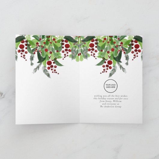 Zakelijk logo Rode Bessen Groene Kerst  Feestdagen Kaart (Binnen)