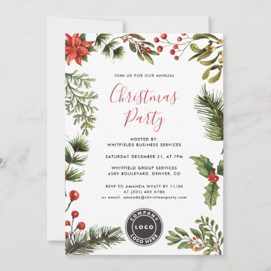 Zakelijk Logo Rode Bessen Schrift Kerstfeest Kaart (Voorkant)