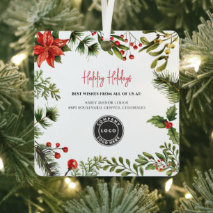 Zakelijk logo rode bessen werknemers kerst metalen ornament